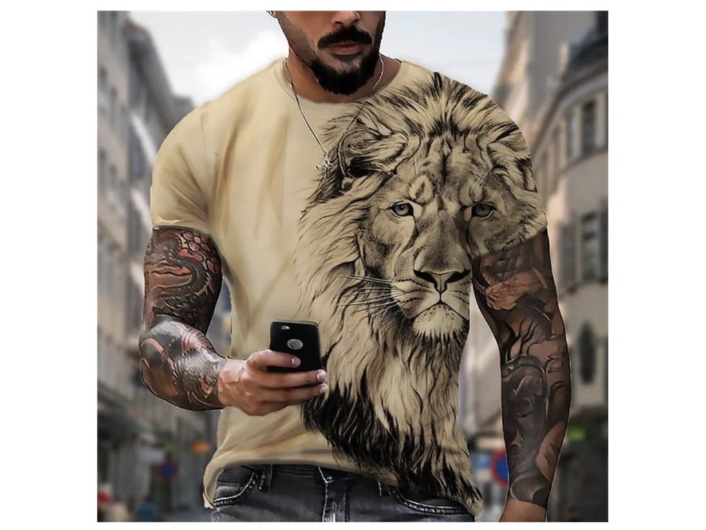Pánské tričko 3D Beast Lev písek