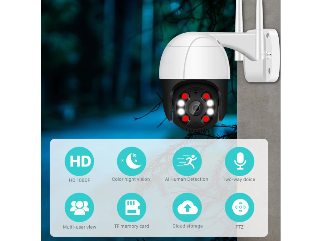 1080P Bezpečnostní kamera Wifi venkovní 4X digitální zoom AI lidská detekce CCTV kamera