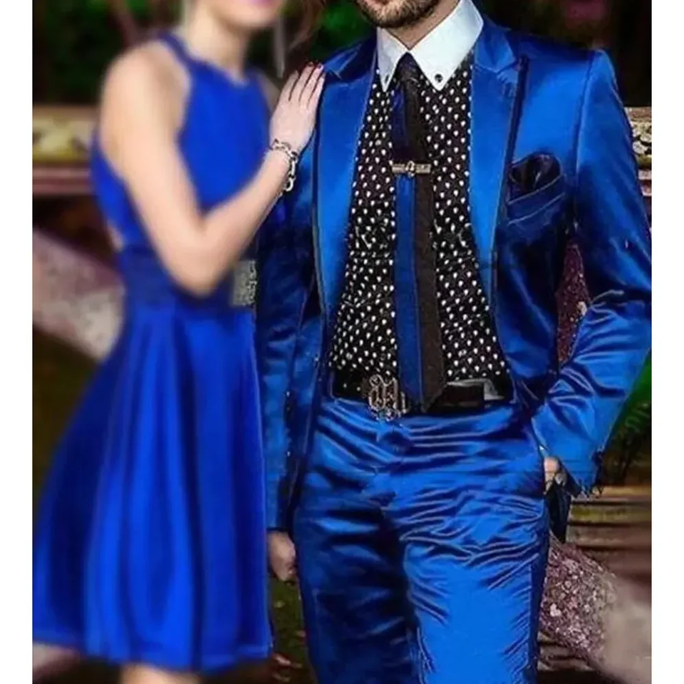 Royal Blue Men's 2 Piece Suit - Peak Lapel Single Breasted Jacket & Pants for Prom Party