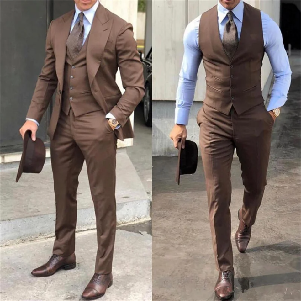 Black 3-Piece Men's Suit Set - Classic Tuxedo with Peak Lapel for Wedding & Business
